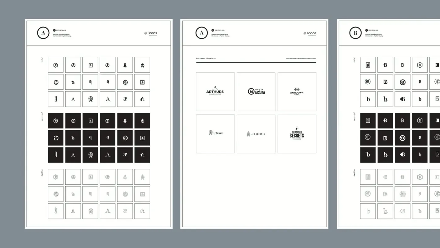 Alphabetical logo collection sheets, letter A