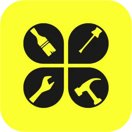 Bali Home Repair logo, four tools in a yellow square