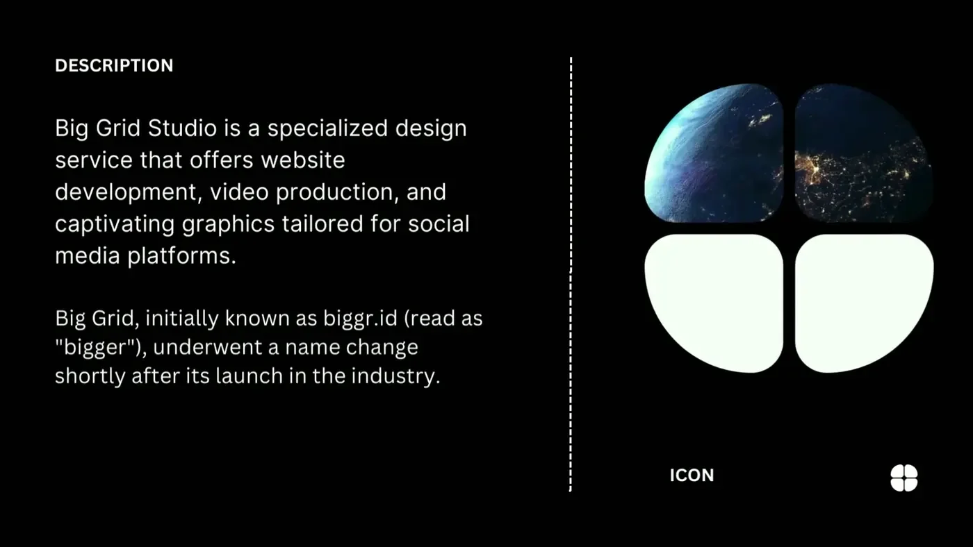 Big Grid Studio description slide with its icon