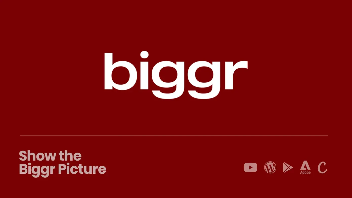 Biggr logo in white on dark red
