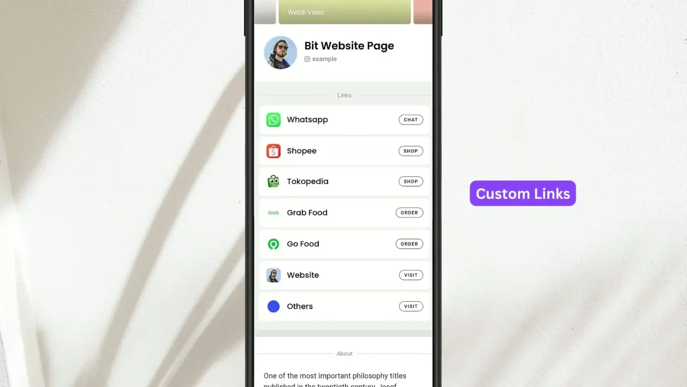 Bitwebsite link page on a phone