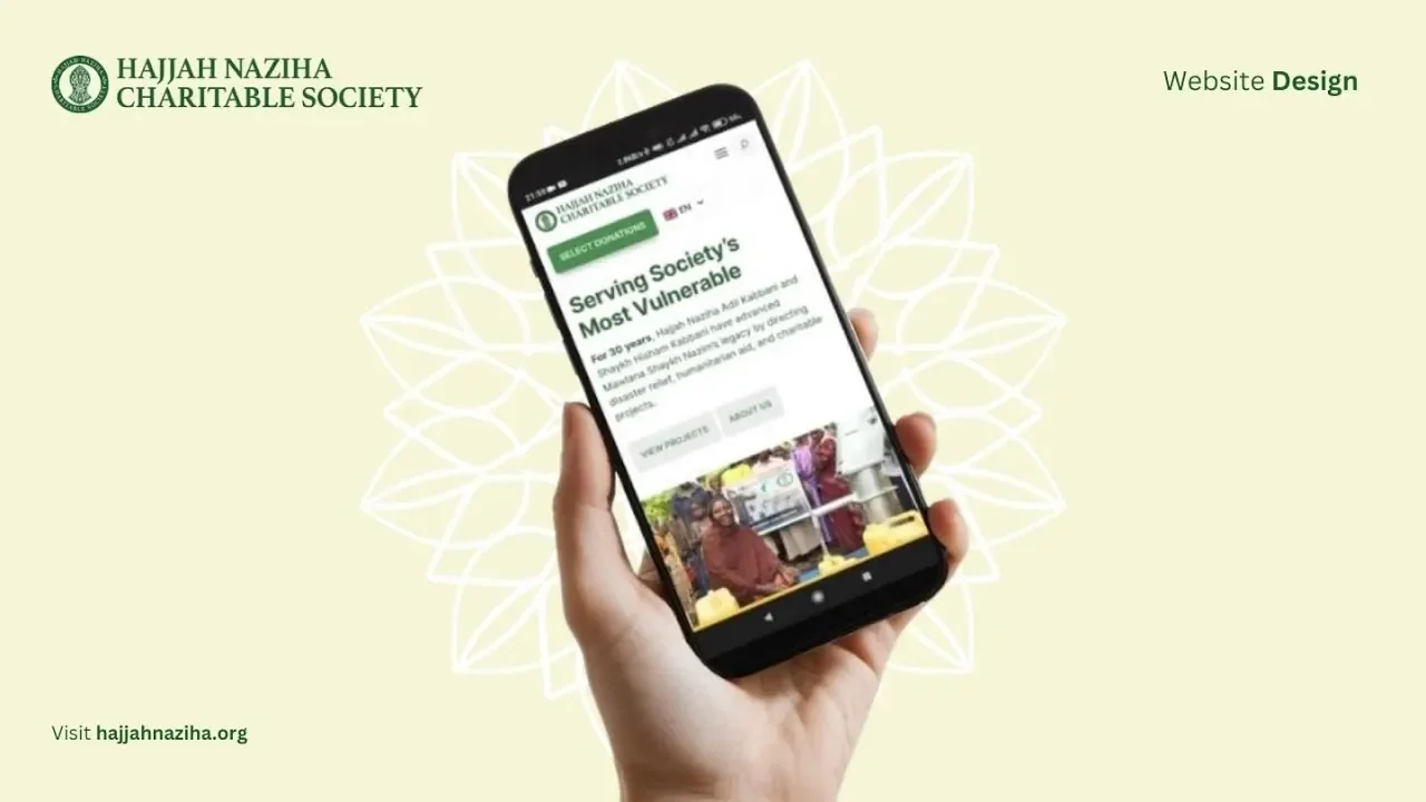 Hajjah Naziha Charitable Society website on a phone