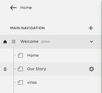 Kampung Kecil website page list in a site builder
