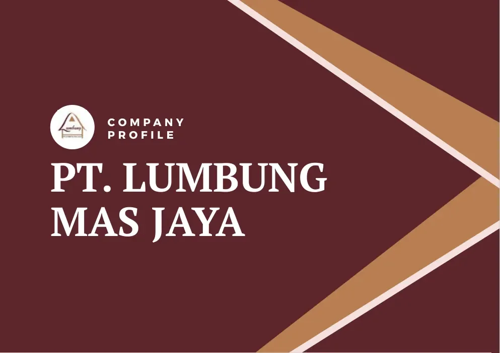 PT Lumbung Mas Jaya company profile cover in maroon and bronze