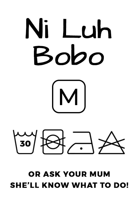 Ni Luh Bobo clothing label with care symbols