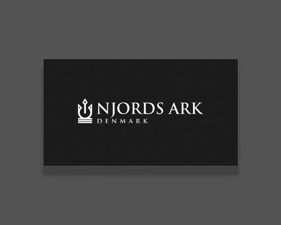Njords Ark logo in white on a dark business card