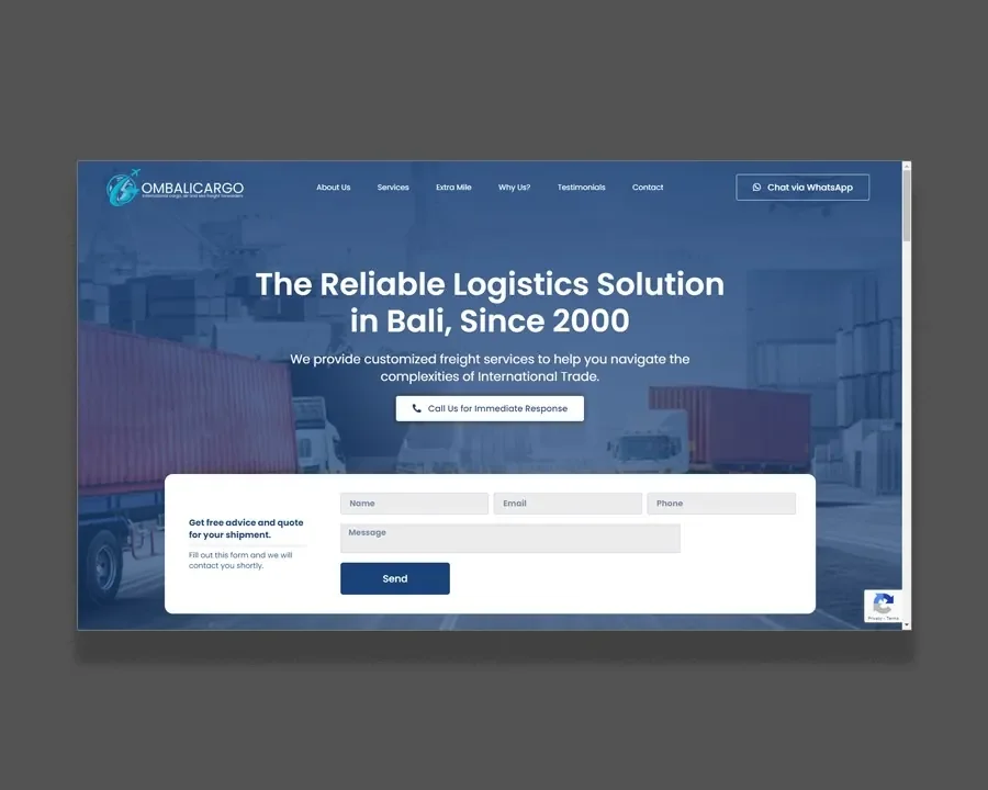 Ombali Cargo website home page