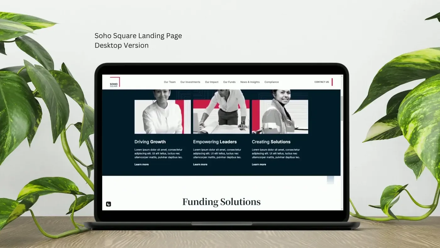 Soho Square landing page on a laptop