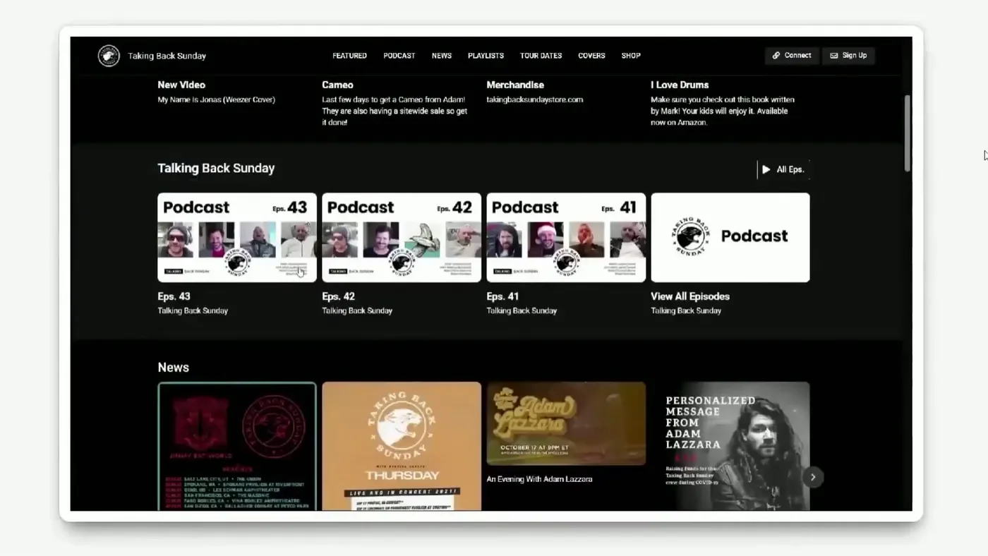 Taking Back Sunday website on a laptop