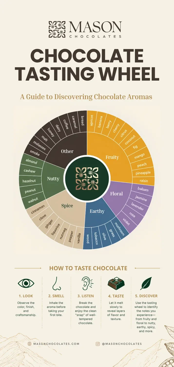 Chocolate tasting wheel, 21 × 10 cm