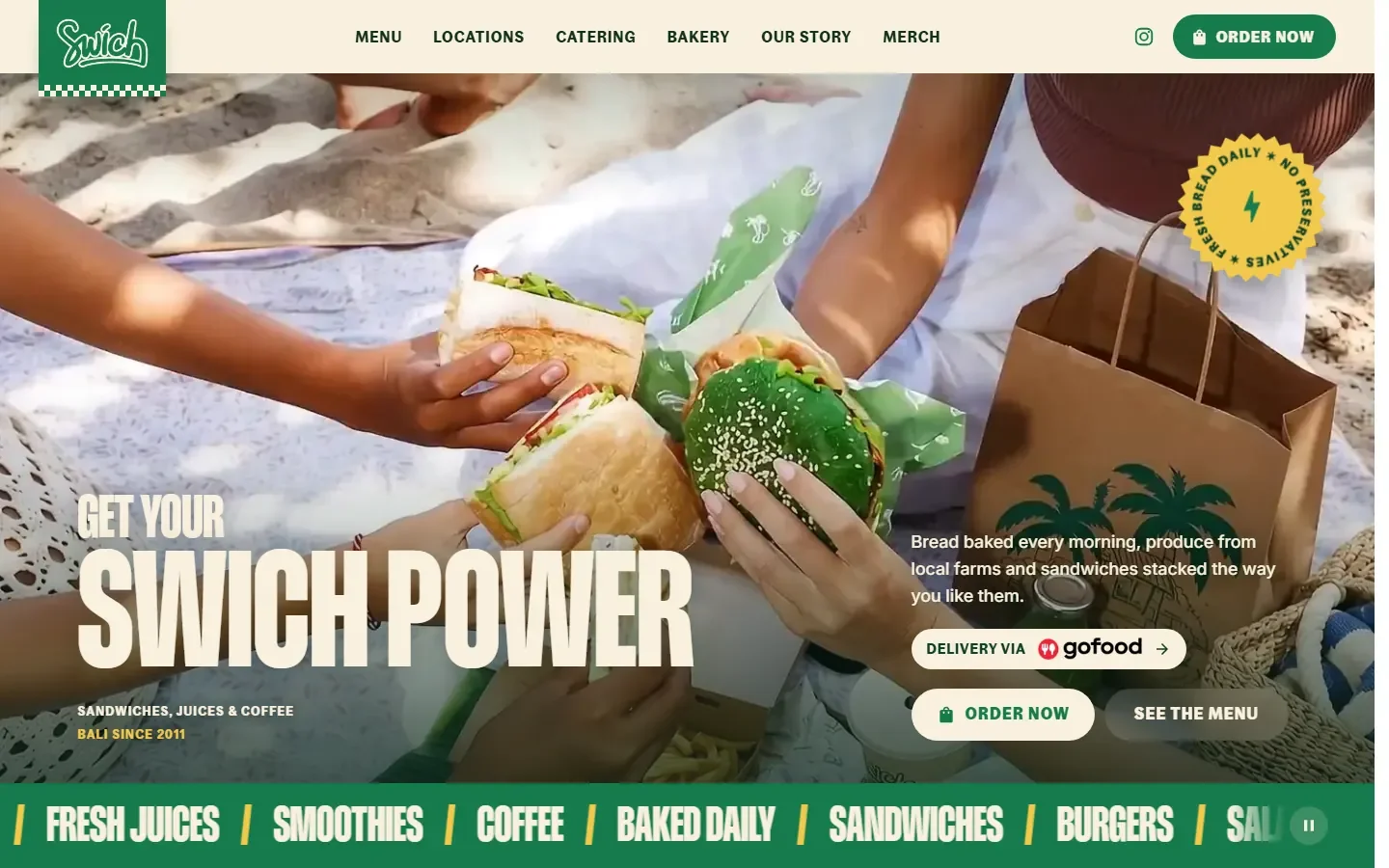swichsandwiches.com, 2026: designed and built by me. The brand identity on it is the 2025 system by another agency.