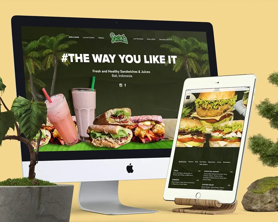 Website design, shown in a device mock-up